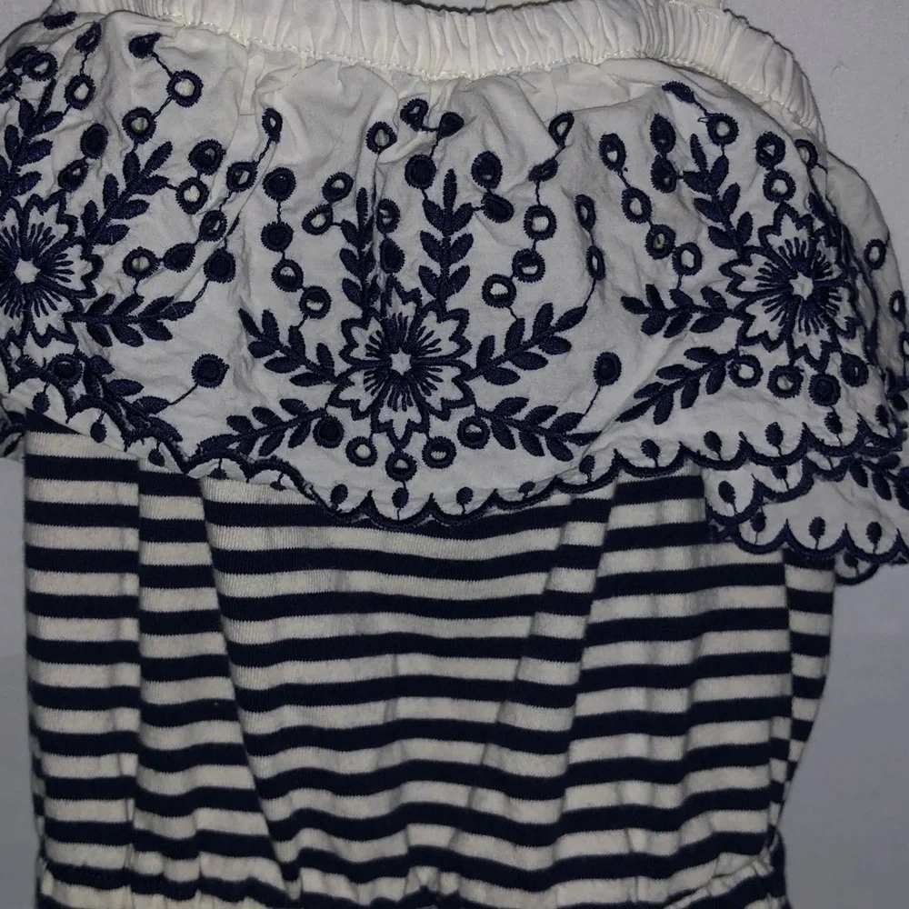 Hanna Andersson Navy Blue & Cream Nautical Striped Romper